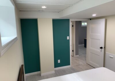 A renovated basement bedroom.